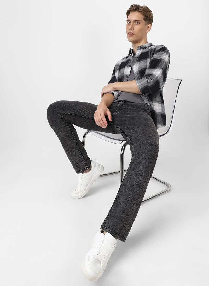 Urbano Fashion  Urbano Fashion Men's Black Slim Fit Washed Jeans Stretchable for Men | Best Price UAE